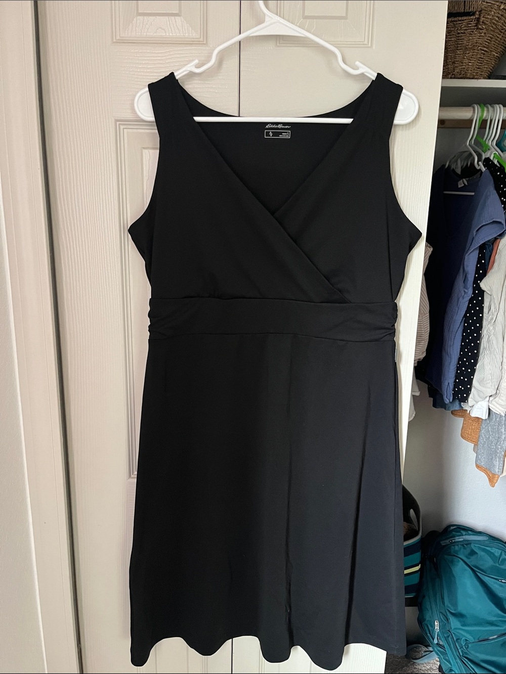 Eddie Bauer Aster Black Sleeveless Faux-Wrap Midi Dress